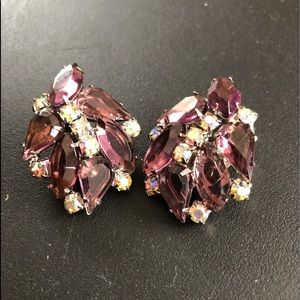 High end purple rhinestone clip earring